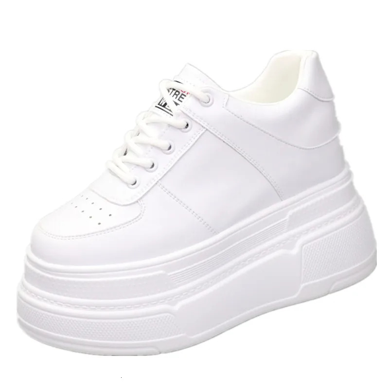 10CM 12CM Genuine Leather Spring Autumn Chunky Sneakers Ins Women Summer White Hidden High Heels Platform Wedge Shoes