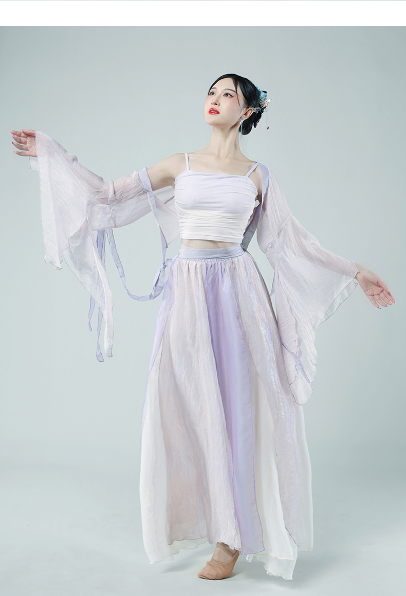 Elegant Hanfu Dance Costume for Women - Flowing Chinese Classical Dance Practice Dress with Sheer Sleeves