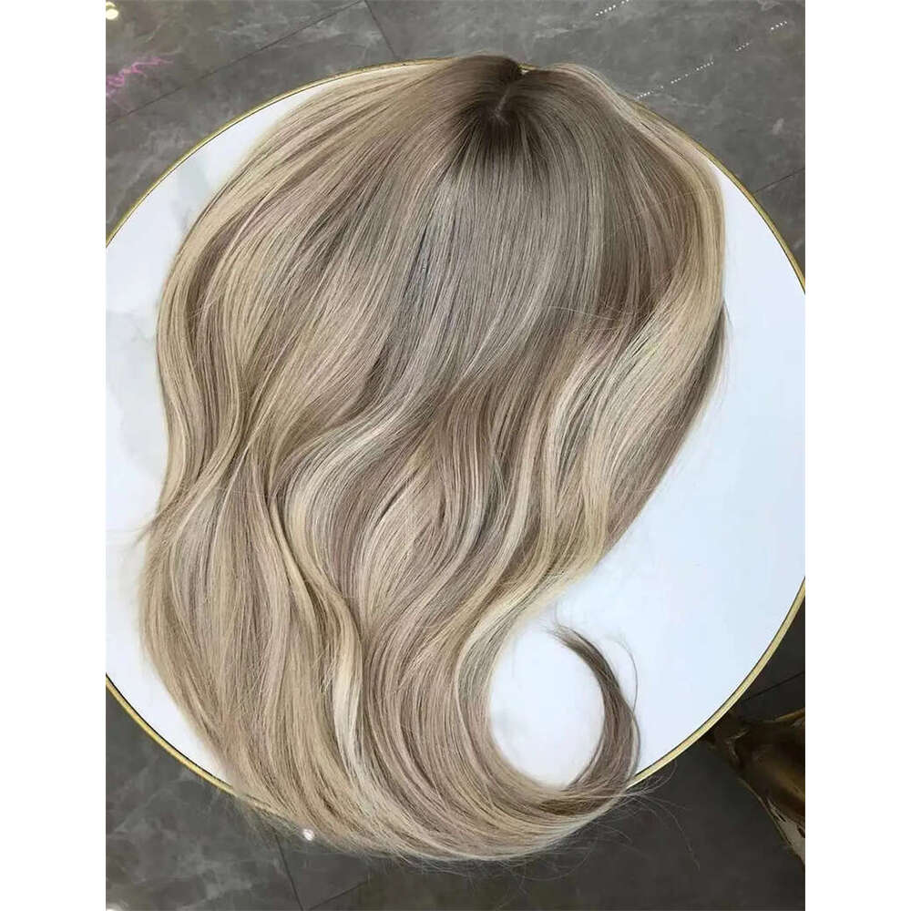 14 Inch Brown Highlight Short Bob Wavy Synthetic Wigs Dark Roots For Women Daily Use Ash Blonde Pre Plucked Curly Hair Wig