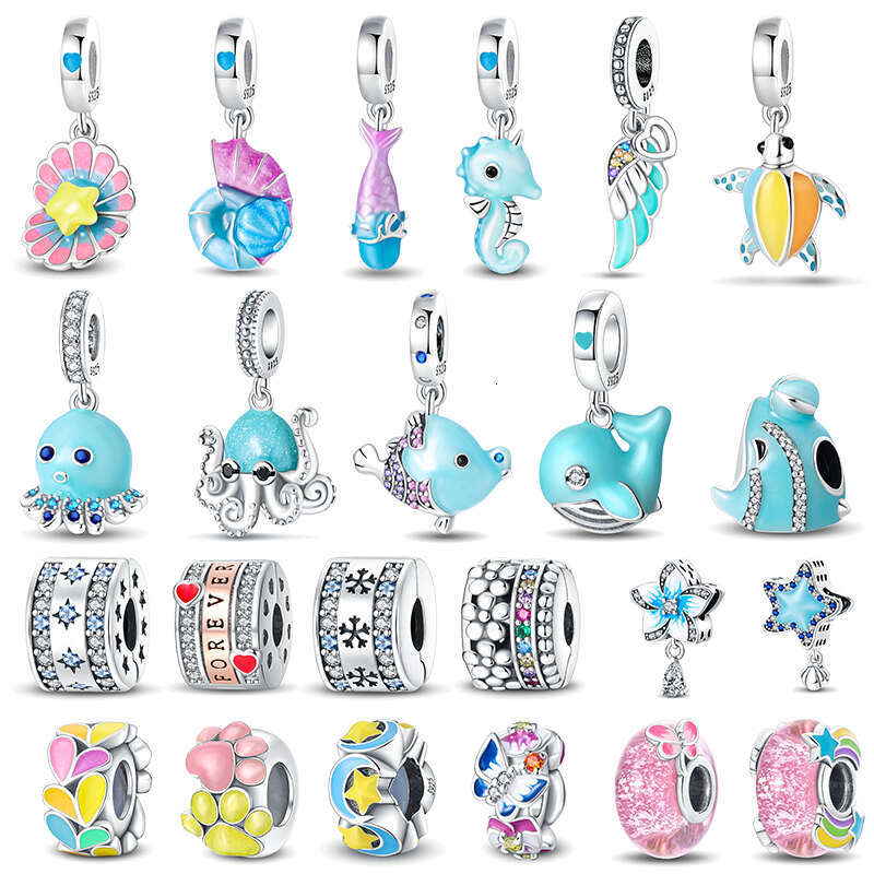 925 Silver Ocean Series Octopus Turtle Luminous Charms Fit Original Bracelet Charm Beads Necklace DIY Female Jewelry