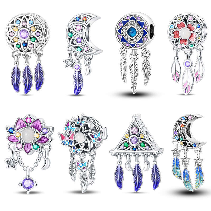 New 925 Sterling Silver Butterfly Dream catcher Tassel Charms Pendant Feather Bead Fit Original Bracelets DIY Jewelry