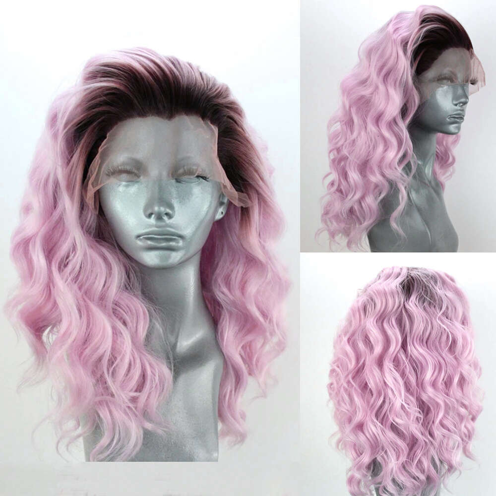 AIMEYA Purple Short Wave Wig Lace Front For Women Heat Resistant Synthetic Wigs Ombre Color Daily Use