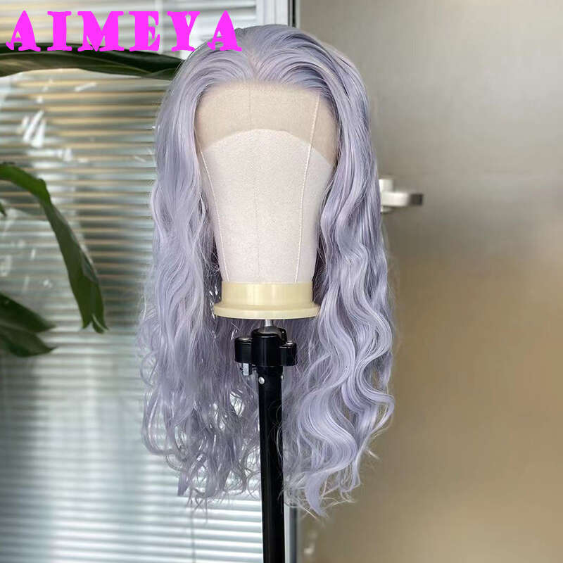 AIMEYA Light Grey Loose Curly Long Synthetic Front Wigs Heat Resiatant Sier Lace Daily Use Cosplay Wig