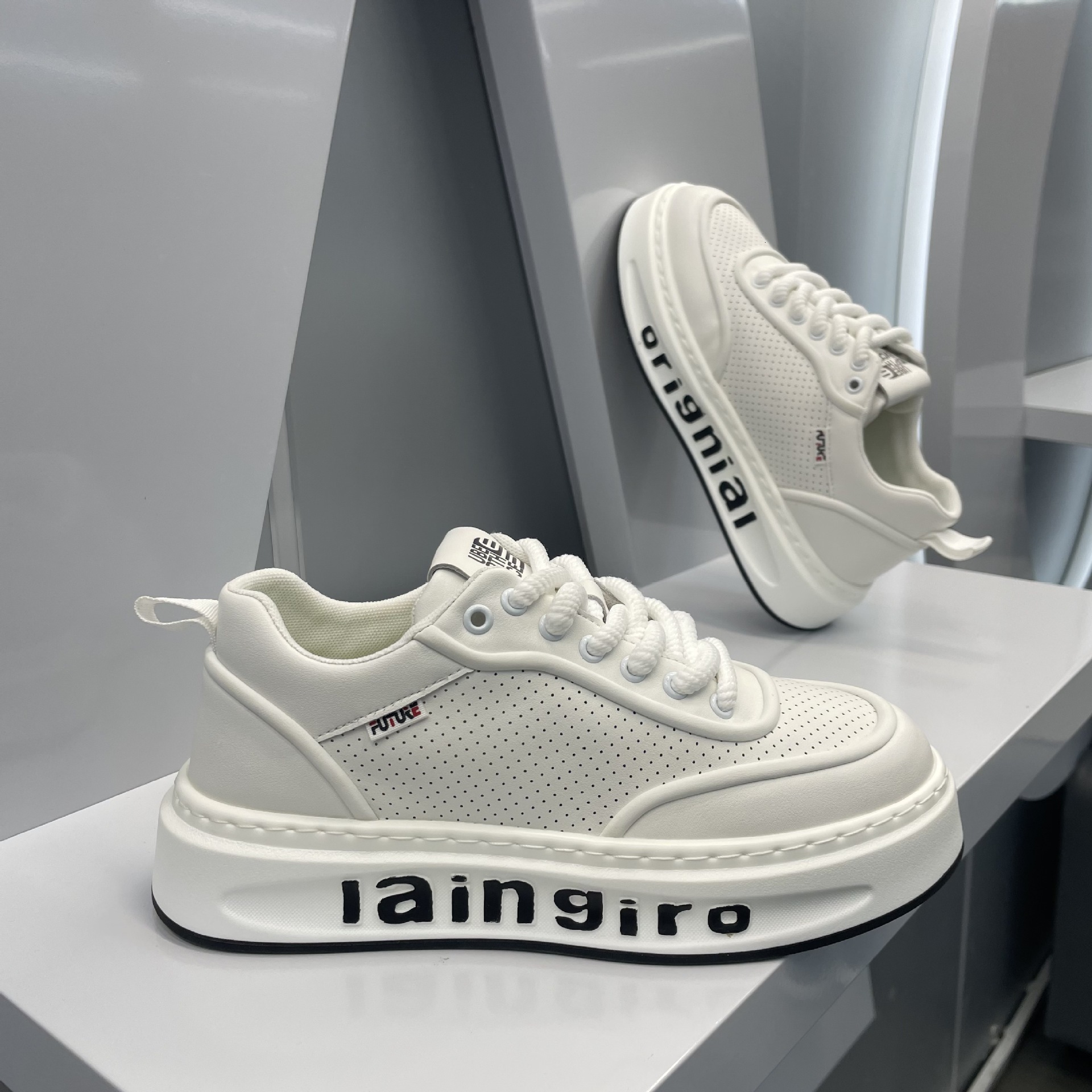 Ddmybear Autumn Breathable Men's 2024 Height Increasing White Hollowed Out Dad New Trendy Shoes Chinese Brand Shoes F915-159