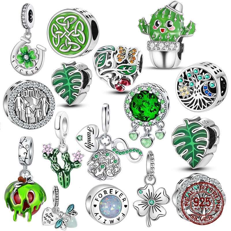925 Sterling Silver Green Series wer Tree Apple Pendant DIY Fine Beads Fit Original Charms Bracelet Women Jewelry Diy