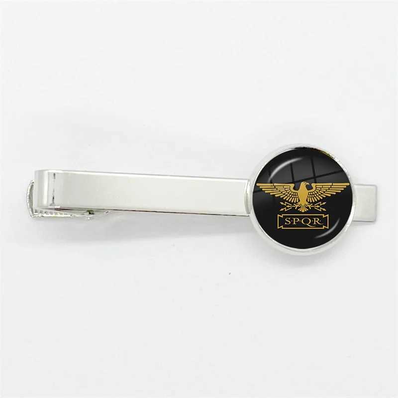 Spqr Roman Empire Legion Glass Tie Clip Silver Tie Clip Mens Charm Jewelry Gift W240914