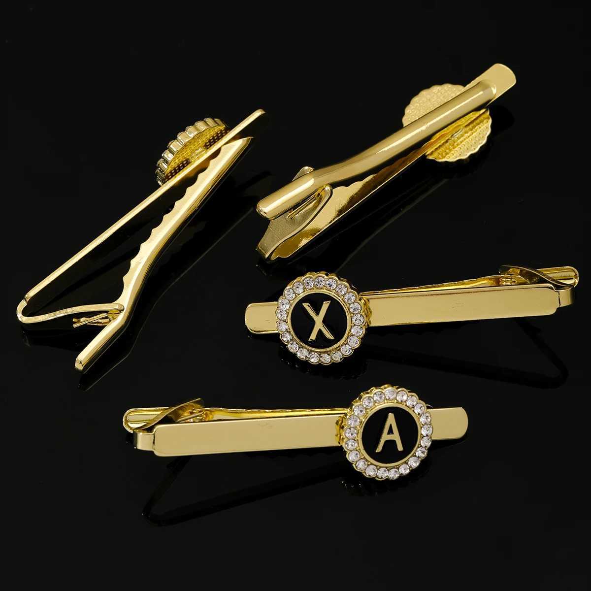 26 Letters Capital Initial A-D-G-Z Tie Clip with Crystal Pattern Surrounding Gold Suitable for Boys Business Official Jewelry Gifts W240914