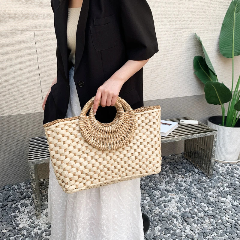 Bohemian Straw Bag Womens Summer Handbag Half Moon Lattan Shopping Large Capacity Beach Holiday 240913