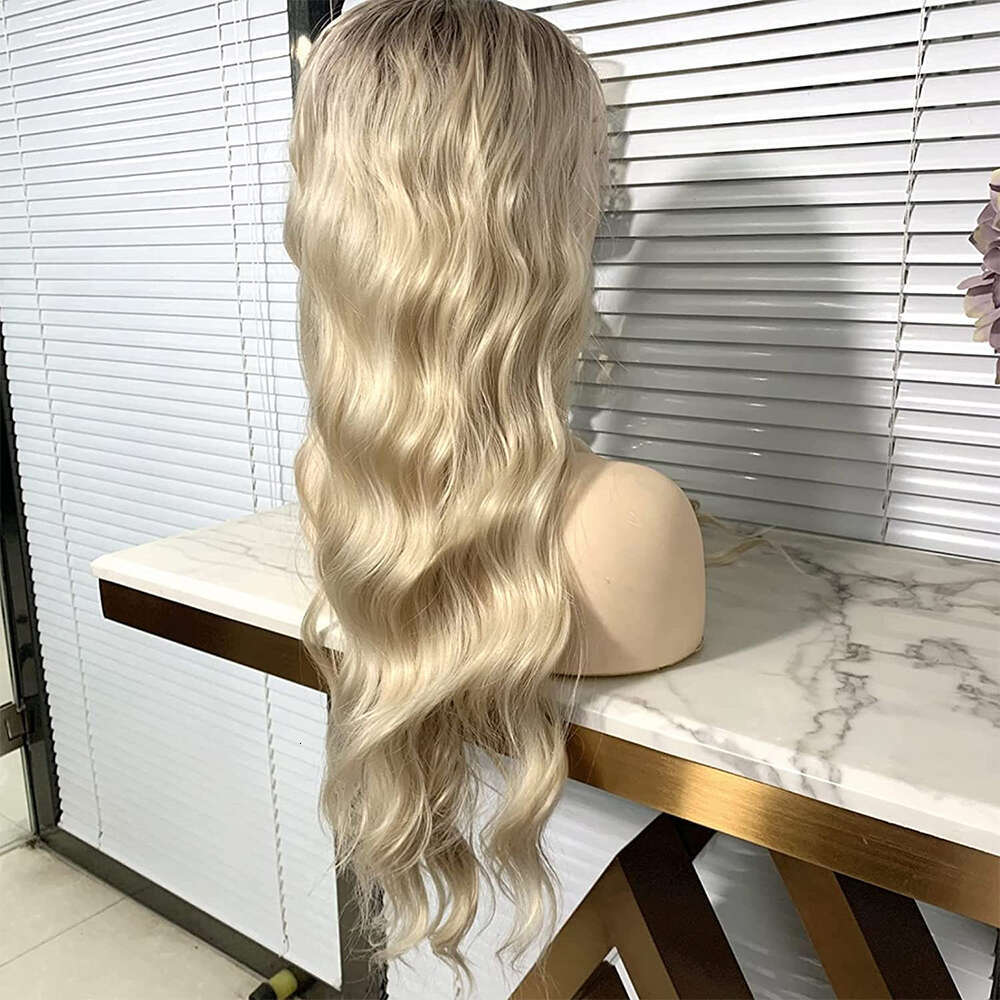 Premium Fiber Blonde Ombre Full Thick Body Wave Natural Haire Adjustable Lace Front Wig Synthetic Heat Friendly
