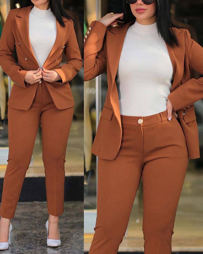 C0527 New Arrival ladies Suits Office Wear Solid Long Sleeve Pants And Blazer Set Elegant Casual Suits Set For Women