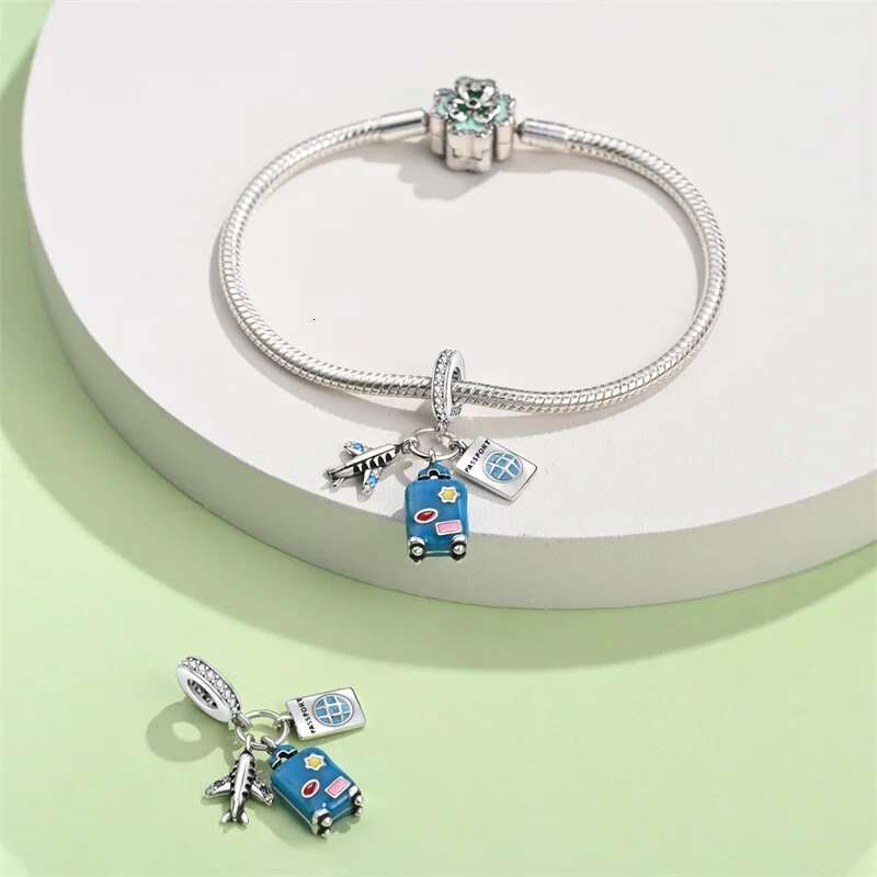 925 Sterling Silver Fashion Colorful Travel Lage Charms Beads Fit Original Bracelets DIY Anniversary Jewelry Gift