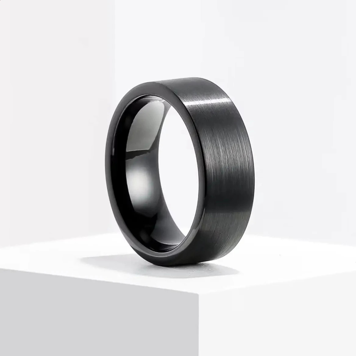Simple 8mm Men Stainless Steel Rings Black Brushed Matte Finish For Women Wedding Band Jewelry Drop 240906