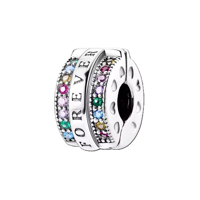 Silver Clasp 925 Sterling Silver CZ pave Clip Charms Daisy Beads Stopper Safety Chain fit Original Bangle Bracelet DIY Jewelry Clip