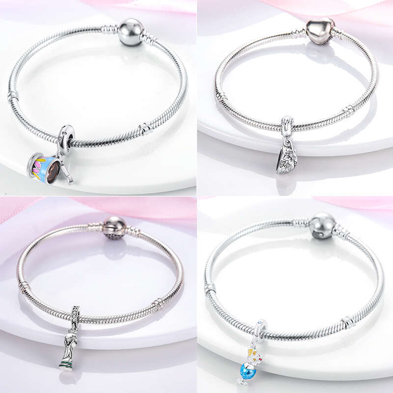 925 Silver Cup Collection Coffee Afternoon Tea Wine Glass Pendant Fit Original Bracelet Charms Bead Necklace DIY Jew