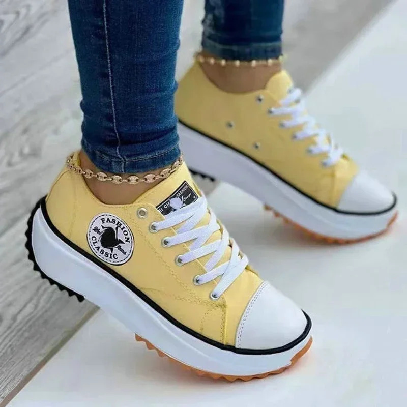 2023 New Sneakers Comfortable Breathable Canvas Fashion Lace Up Flat Ladies Casual Brand Shoes for Women