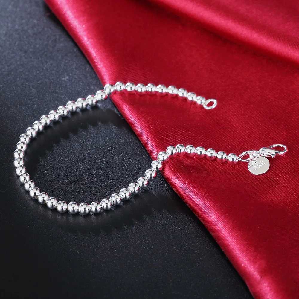 Luxury 925 sterling silver 8-inch 4MM smooth bead chain bracelet suitable for womens fashionable wedding party jewelry gift accessories W240914
