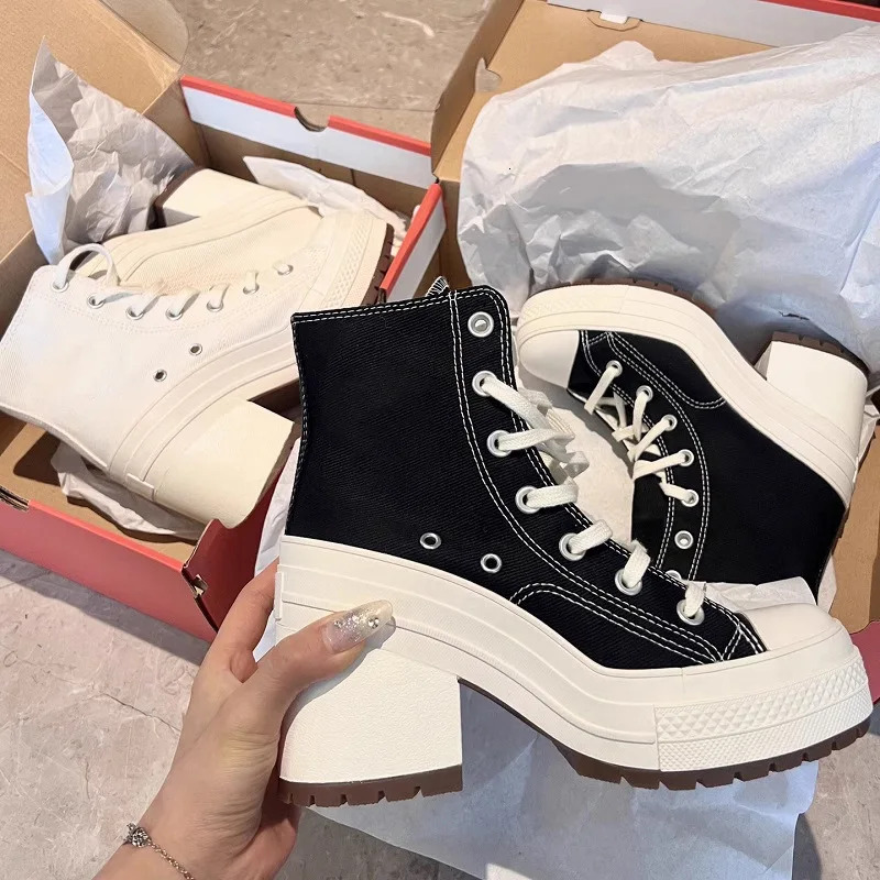 Platform Sneakers Brand Boots Fashion Outdoor Skateboard Shoes Women High Top Canvas Sneaker Plus Size 36-42