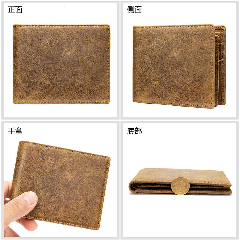 AMZZ Men's leather short zero wallet, handmade cowhide anti-theft card swipe bag