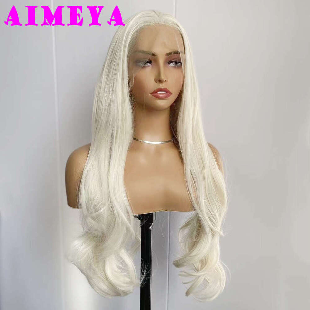 AIMEYA Platinum Blonde Long Natural Wave Wig Lace Front Wigs Heat Resistant Synthetic Daily Used Cosplay Hair