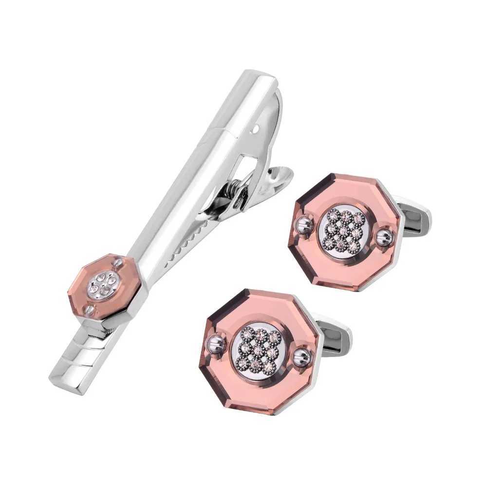 High quality geometric crystal mens cufflinks luxury tie clip set silver simple shirt button wedding groom jewelry accessories W240914