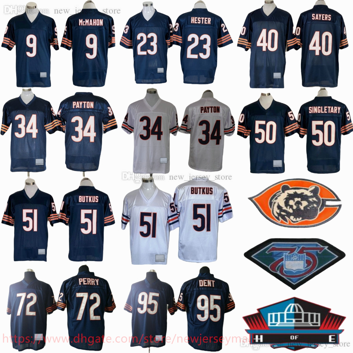 Custom S-6XL 1985 Throwback Football 34 Walter Payton Jersey Vintage 9 Jim McMahon Devin Hester Gale Sayers Mike Singletary Dick Butkus Brian Urlacher William Perry