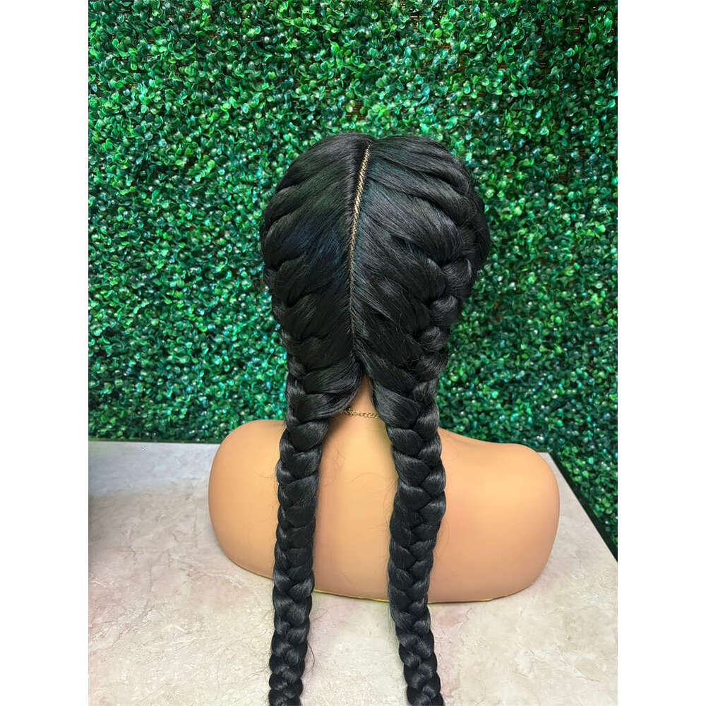 Double Braids For Women Girls Natural Black Synthetic Long Frontal Wig All Lace Cap Wigs Heat Resistant