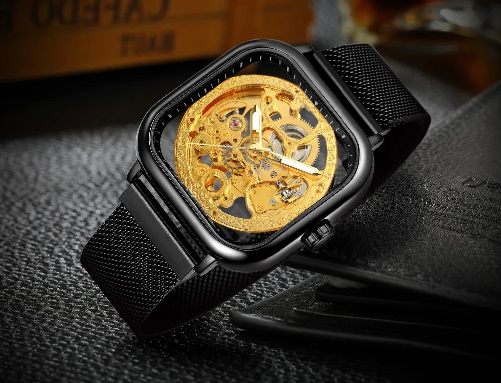 FORSINING Watch Men Skeleton Watches Magnetic Black Mesh Band Automatic Mechanical Wristwatches Men Casual Sports Watches 240906