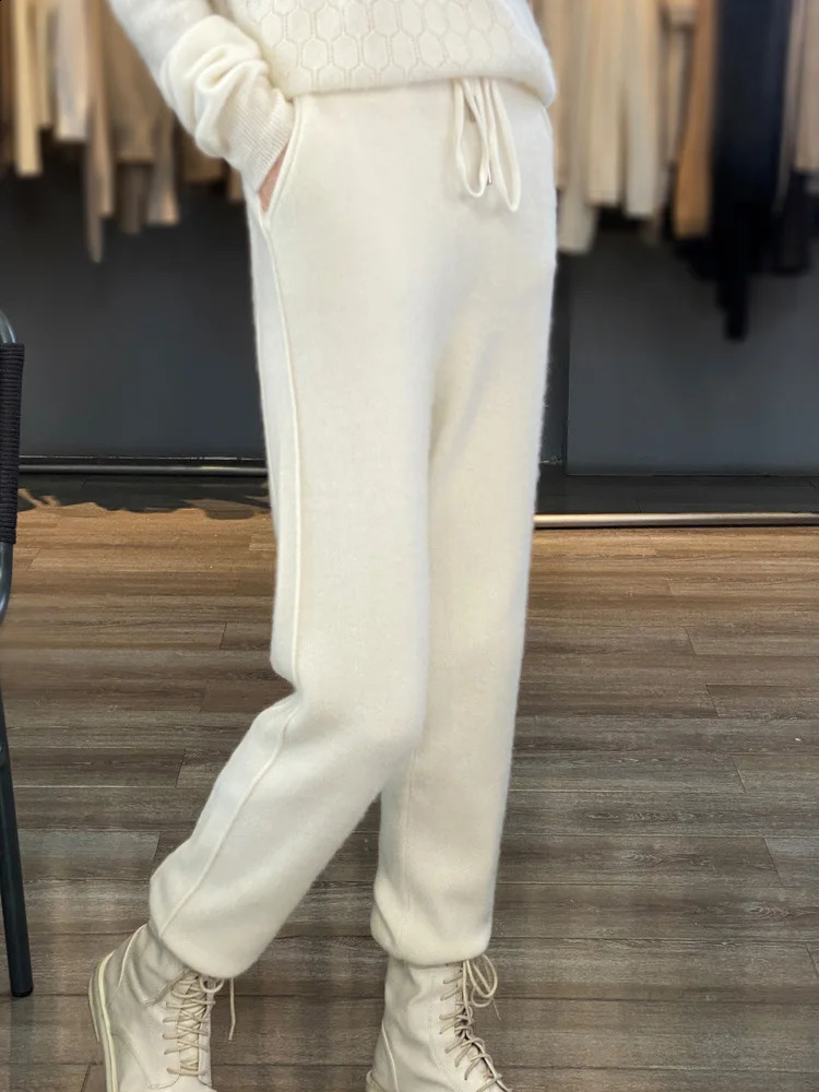 Spring and autumn ultrathin cashmere pants womens wool pencil high waisted simple style office women Trouser 100% Merino knitted 240913