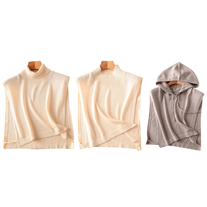 Sparsil Women Cashmere Wool False Collar Autumn Winter Knitted Warm Hooded Scarf Turtleneck Ring Scarves Solid Soft Pullover 240909