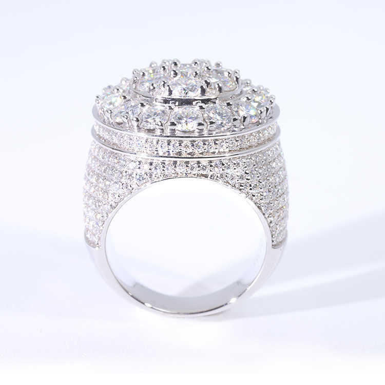 Hip Hop Style Iced Out Ring Round Brilliant Cut VVS Moissanite Gold Plated Sterling Silver Ring For Men