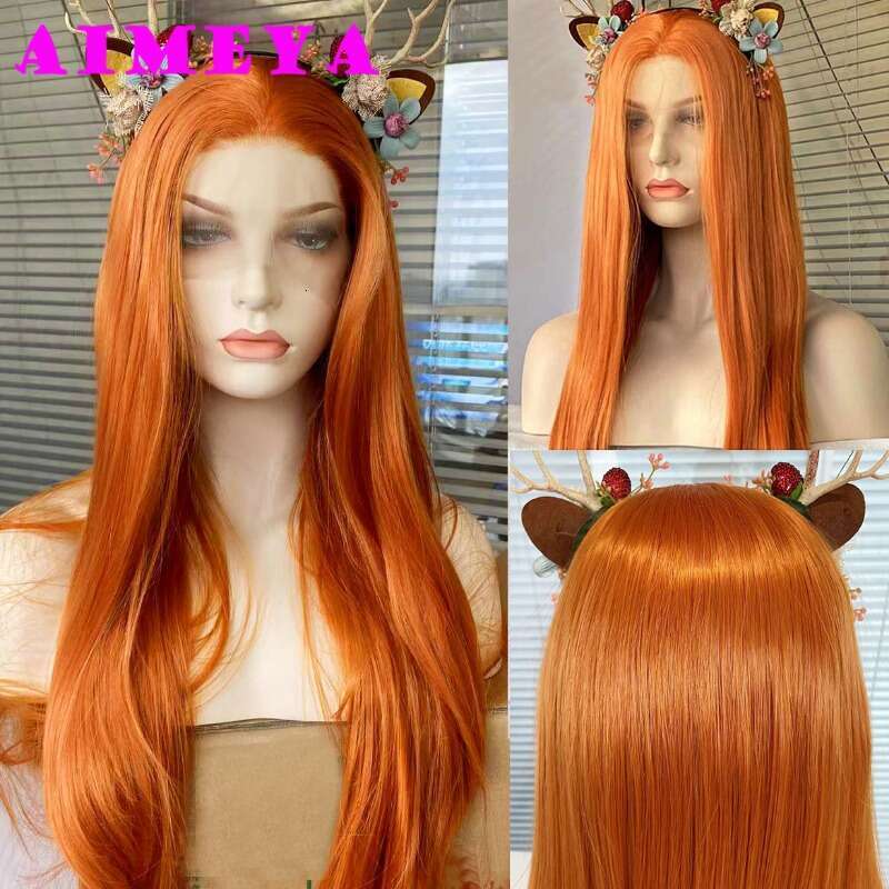 AIMEYA Yellow Long Body Wave 13X6 Deep Part Lace Front Wigs For Women Girls Heat Resistant Synthetic Hair Wig Daily Use