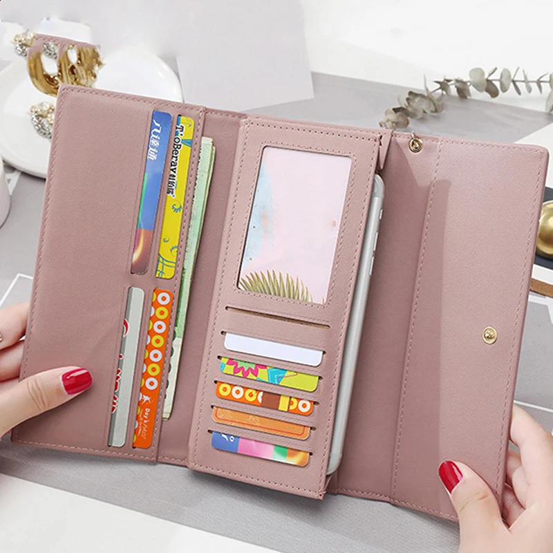 Fashion Women PU Leather Long Wallets Multifunctional Fold Purse Fresh Female Clutch Card Holder 240914