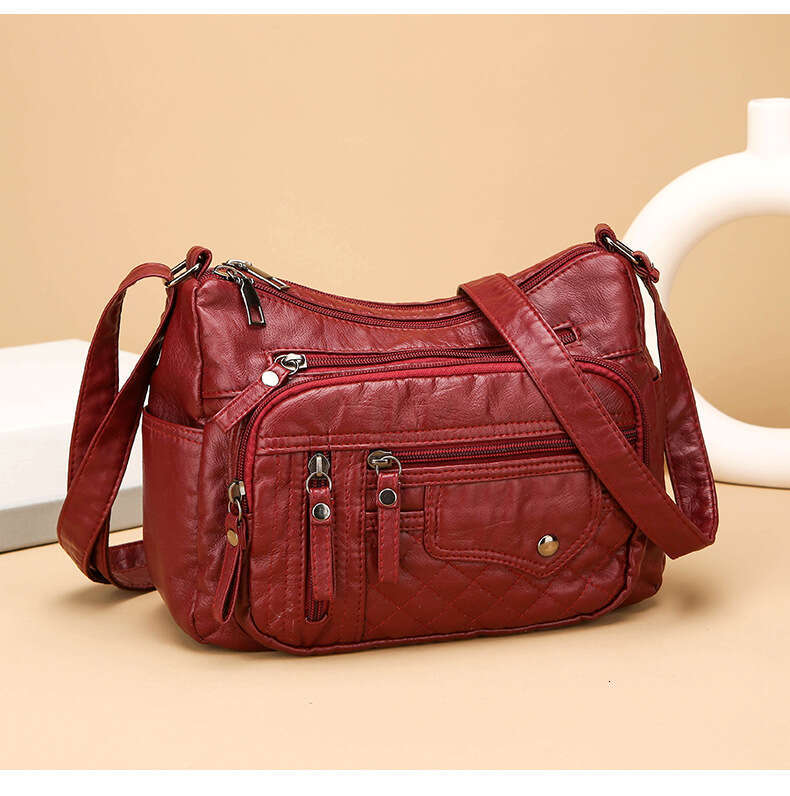 AMZZ trendy seasonal soft leather compartments and pockets, sewn with multiple layers, single shoulder crossbody bag, women's bag
