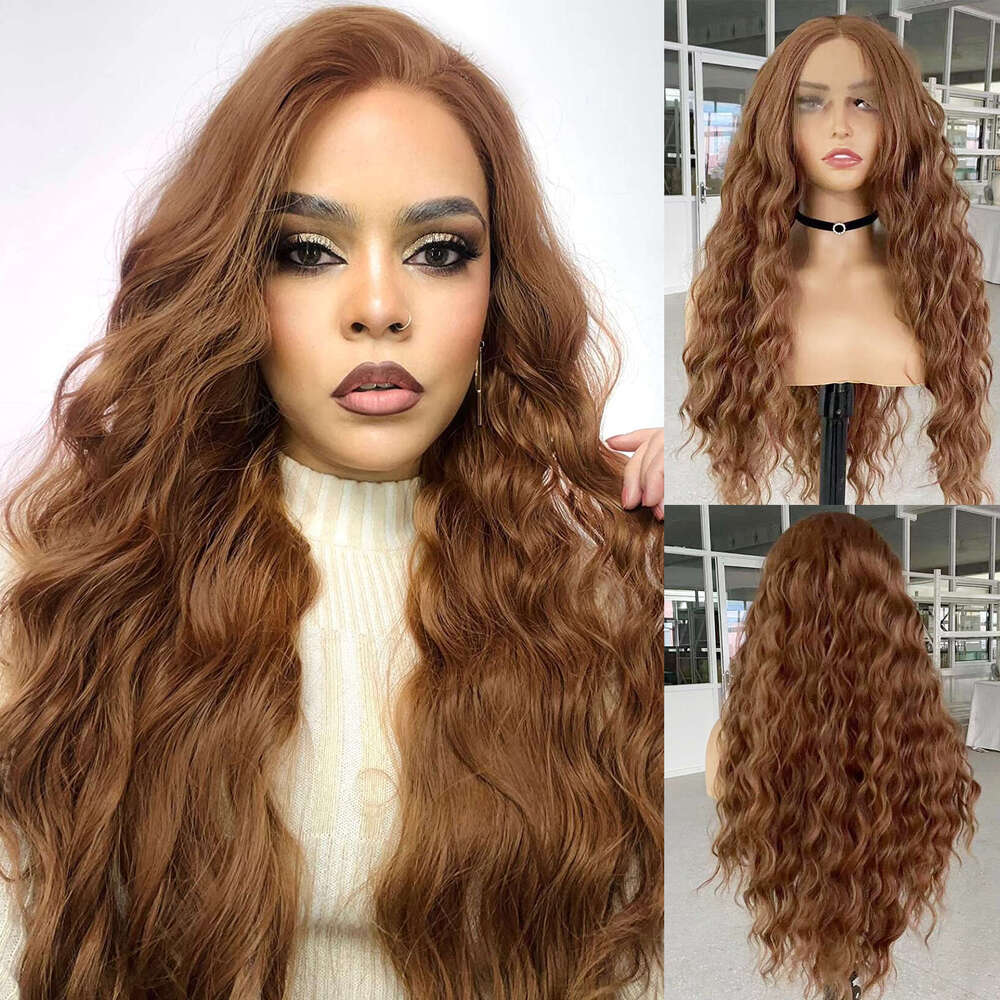 AIMEYA Brown Deep Front Natural Haire Synthetic Frontal Lace Wigs For Women Daily Use Long Wave Wig Cosplay