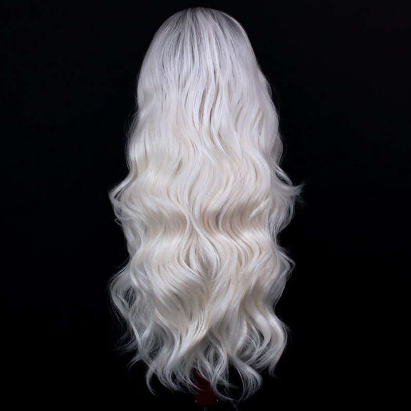 Icy Blonde Body Wave Synthetic Heat Resistant Mixed 10% Human Hair White Lace Front Wig #6 Roots 150% Daily Use