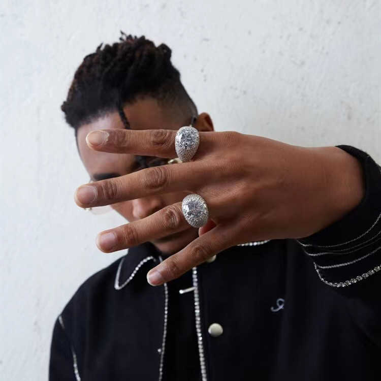 Rapper Solid Sterg Sier VVS Round Moissanite Dia Ring For Hip Hop Men