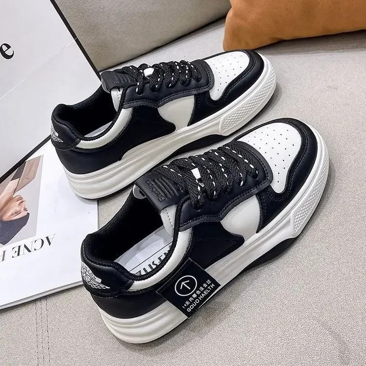 Board Sneakers New Muffin Thick Bottom Khaki Black White Color Matching Fashion Women's Casual Sports Shoes
