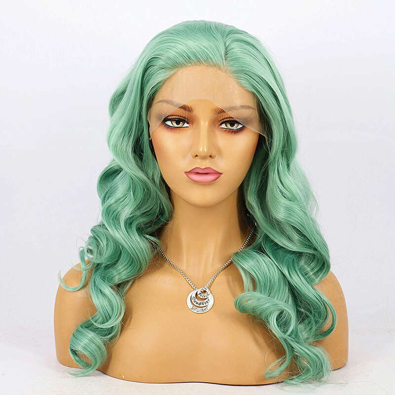 AIMEYA Mint Green Wigs For Women Free Part Body Wave Natural Haire Heat Resistant Synthetic Lace Front Wig