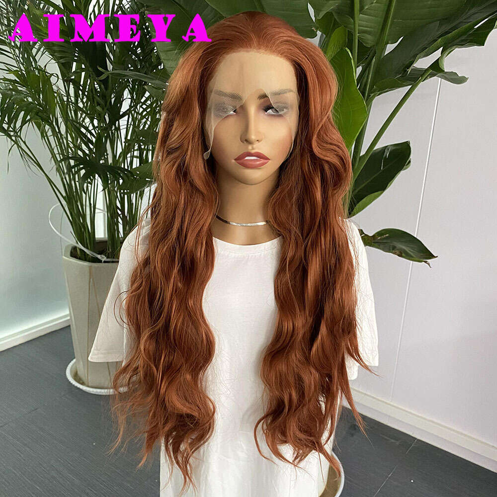 AIMEYA Copper Synthetic Lace Front For Women Natural Haire Long Loose Wave Wig Daily Use Cosplay Heat Resistant Fiber