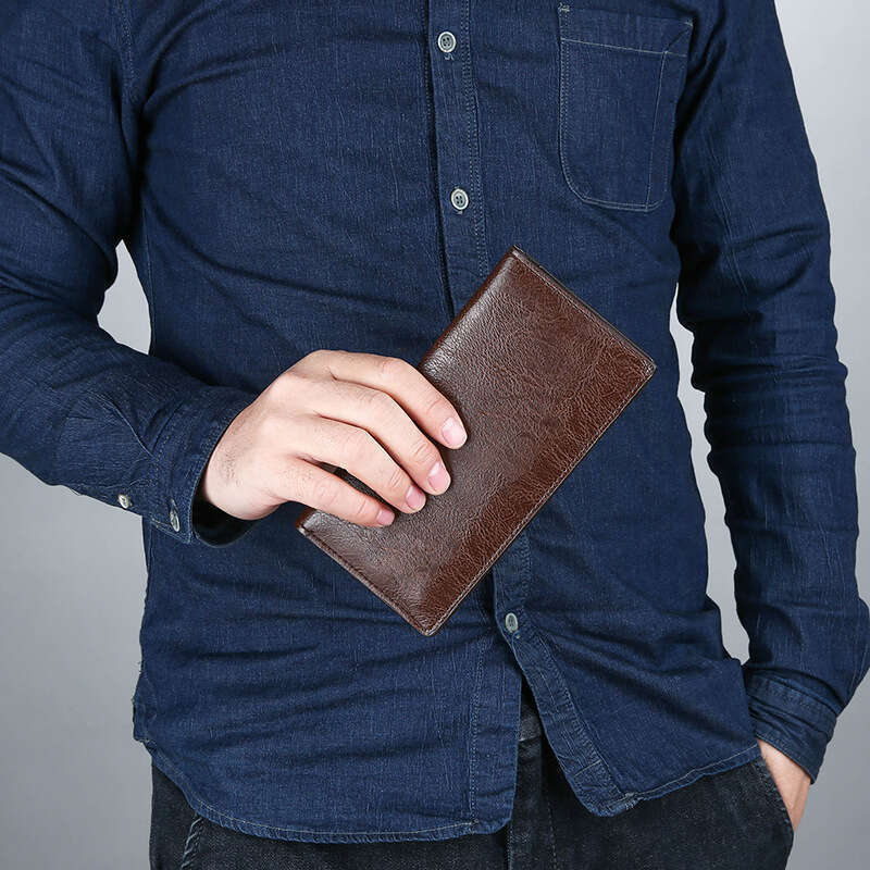 AMZZ Men's Long Slim Youth Simple Korean Edition Multi Card Student Soft Leather Wallet Big Money Clip Fashion 5D
