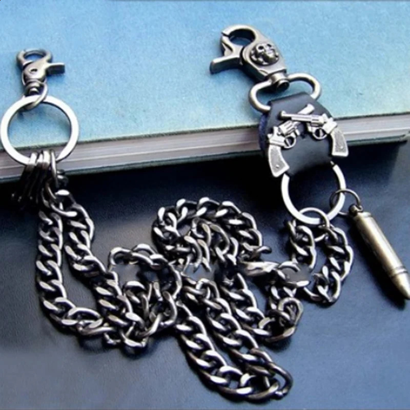 Hip hop punk jeans pants Trouser waist chain trend Rock mens skull Ghost head metal chain Double chain Bicycle keychain prop 240924