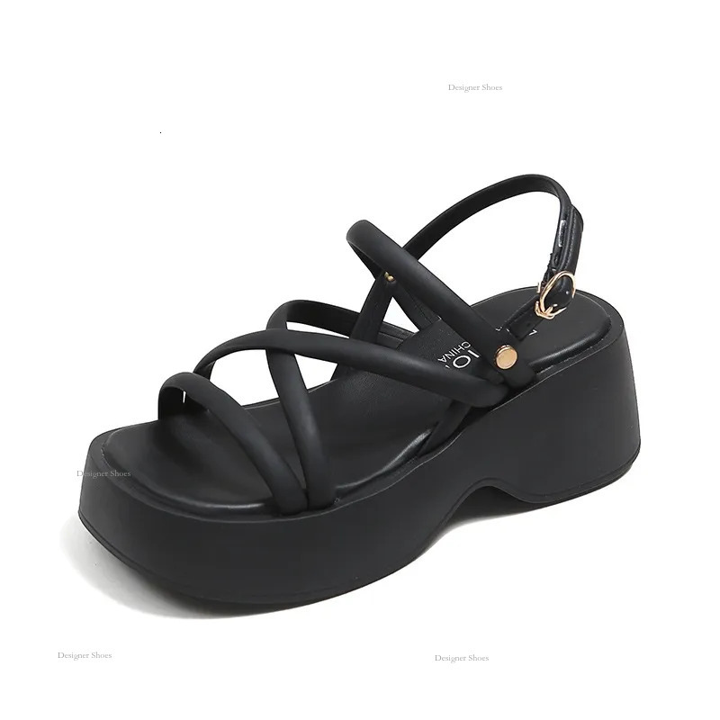 Women's Thick Soled 2024 New Summer Fashion One Line Buckle Fairy Paired With Skirt Height Sandals