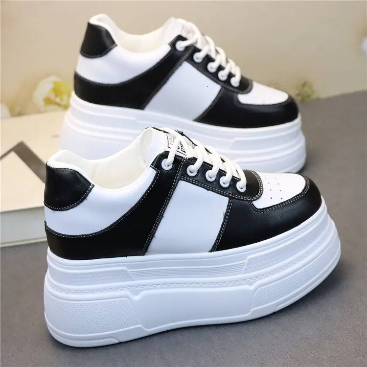 10CM 12CM Genuine Leather Spring Autumn Chunky Sneakers Ins Women Summer White Hidden High Heels Platform Wedge Shoes