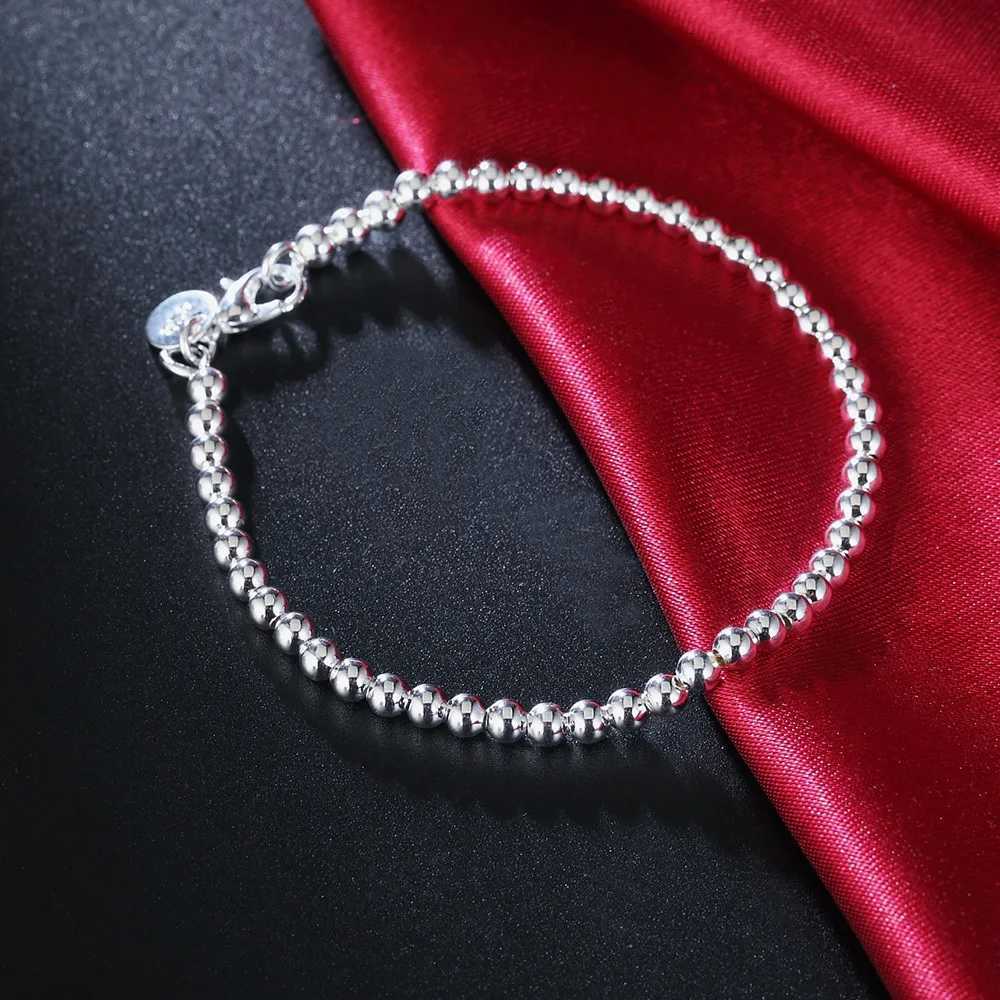 Luxury 925 sterling silver 8-inch 4MM smooth bead chain bracelet suitable for womens fashionable wedding party jewelry gift accessories W240914