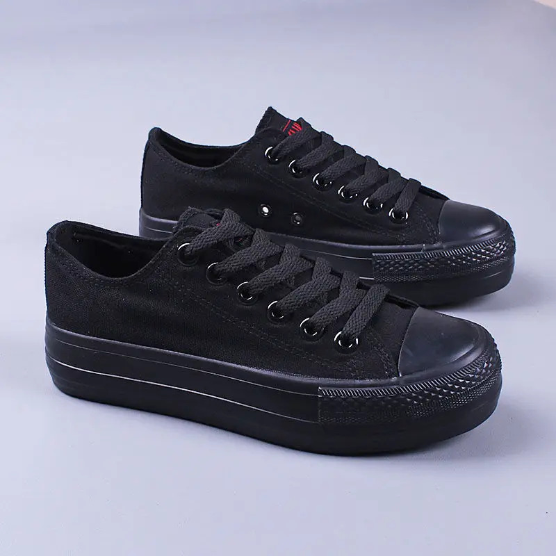 Anti-slip Black Women's Canva Thick Bottom Fabric Shoes Korean Style Flat Work Board Casual Trendy