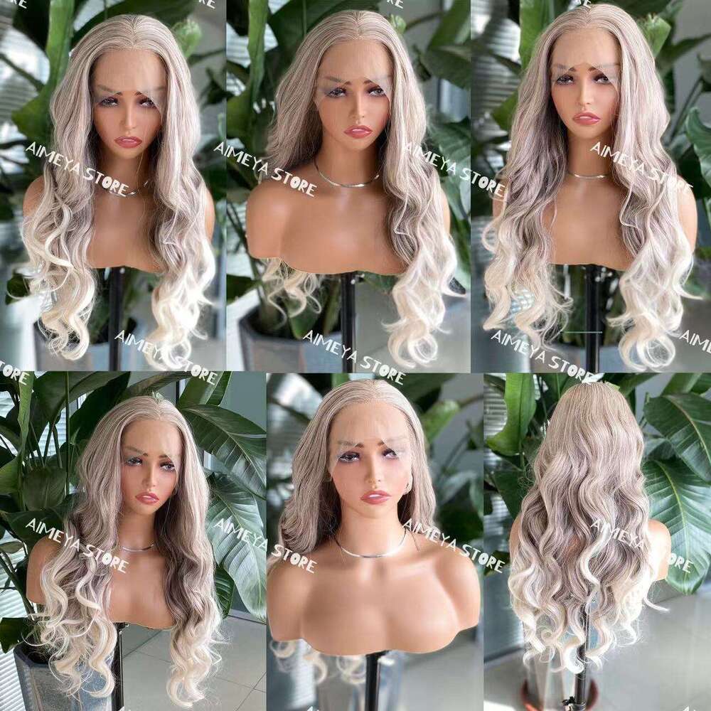 AIMEYA Body Wave Blonde Wig For Women Ombre Color Lace Front Wigs Highlights Natural Looking Synthetic Hair Heat Resistant