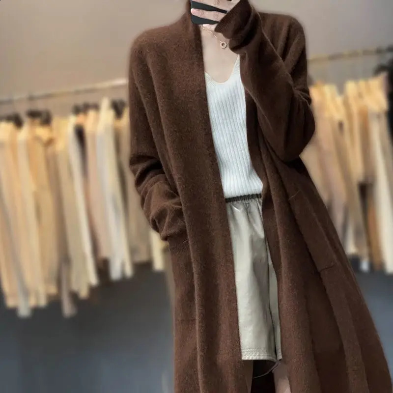Womens outerwear sweater cardigan womens long sleeved style elegant pocket knitted E1034 240906
