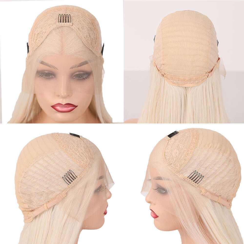 Natural Wave Synthetic Ash Platinum Blonde Lace Front Wig Mixed Human Hair Wigs For Women Heat Resistant Fiber Daily Cosplay