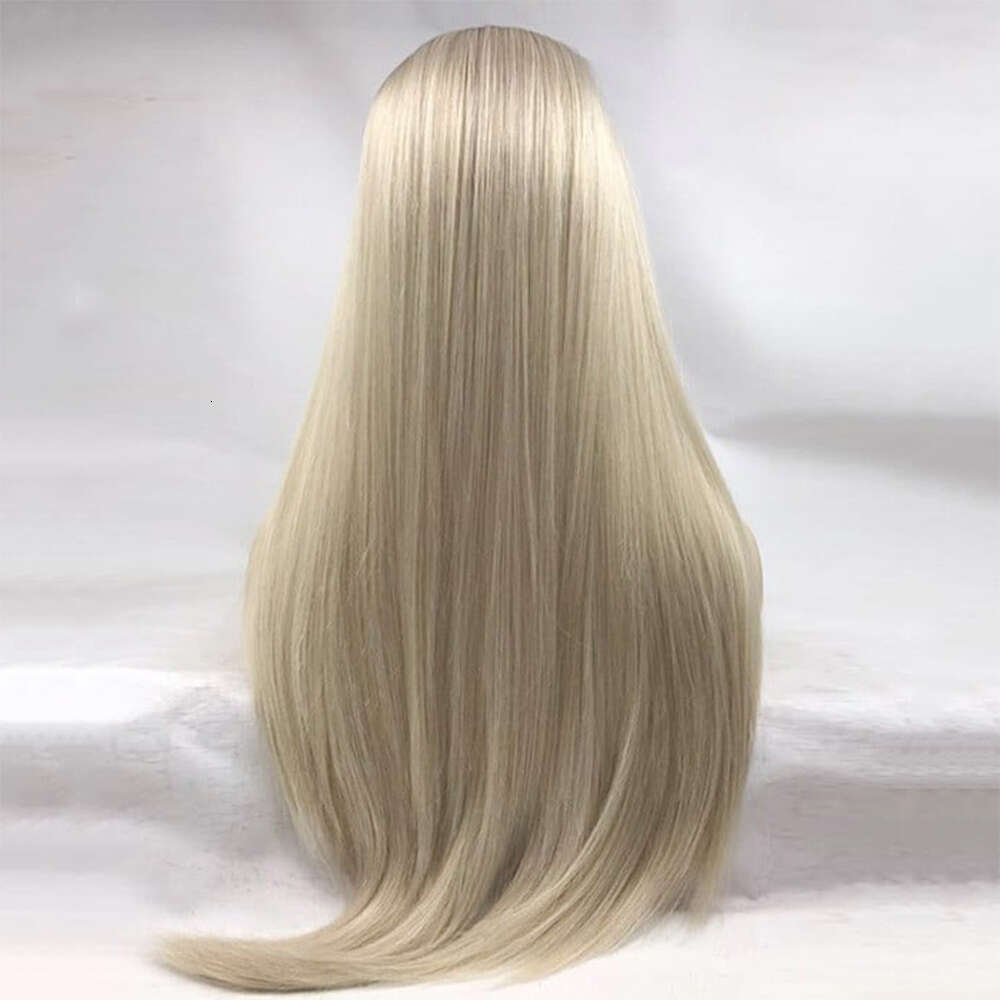 High-Quality Heat Friendly Fiber Platinum Icy Blonde Long Synthetic Lace Front Loo Feels Like Natural Hair Straight Wig