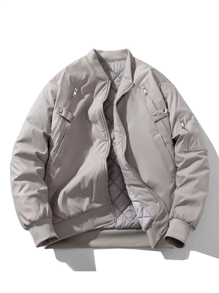 Hip Hop Bomber Jacket Men Thick Warm Fashion Coat Men Winter Punk American Jacket Zipper Vintage Solid Color High Street 240905